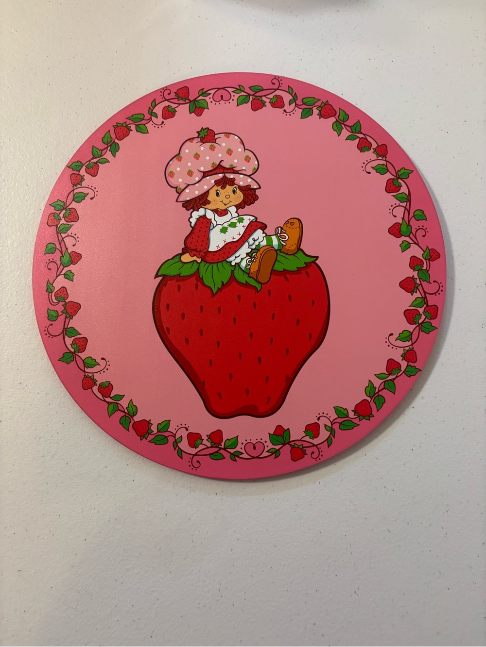 Pink Strawberry Character Round Wall Art